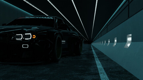 Car Road/Tunnel Scene 3D Blender File (Textured)