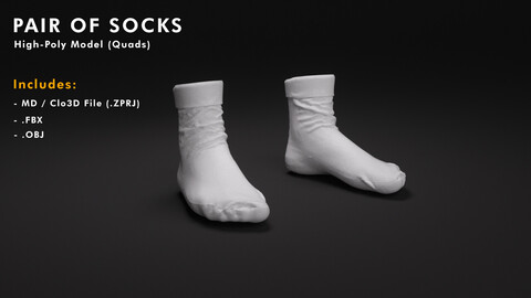 Socks -  Hi-Poly (ZPRJ, Clo3D, MD, OBJ, FBX)