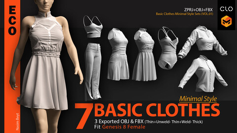 7 Basic Clothes Minimal Style Pack (VOL.01). CLO3D, MD PROJECTS+OBJ+FBX