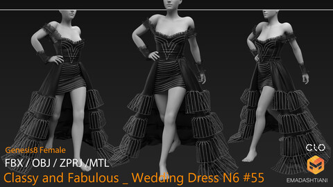Classy and Fabulous _ Wedding Dress N6 #55 _ MarvelousDesigner/CLO Project Files+fbx+obj+mtl _ Genesis8Female