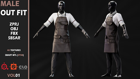 Male Outfit -VOL01 / Clo3d(MD) ProJect + Sbsar File (The project is baked)