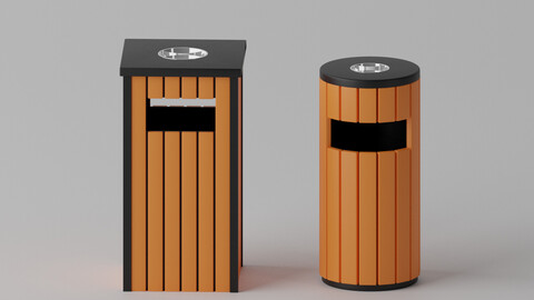 Wooden Trash Can Collection 3D model