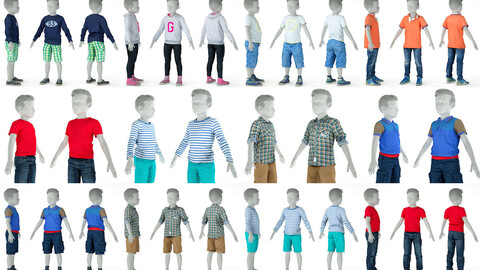 Kids Clothing Collection - 8 Realistic 3D Scanned Models in OBJ Format