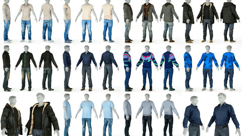 Men's Casual Clothing Collection - 10 Realistic 3D Scanned Models in OBJ Format with 4K Textures V7