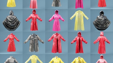 The Waterproof Wonder - 14 Sleek and Shiny Vinyl Rainwear Coats in OBJ Format