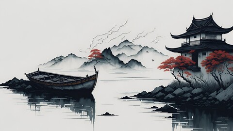 Muted japan ink painting