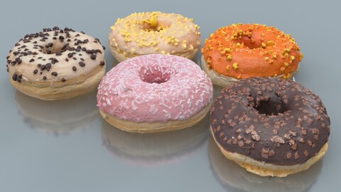 5-Pack 3D Scanned Donut Models - OBJ Format with 4K Textures and Normal Map