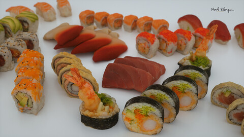 Exquisite 12-Piece 3D Scanned Sushi Collection Model in OBJ Format with 4K Textures and Normal Map