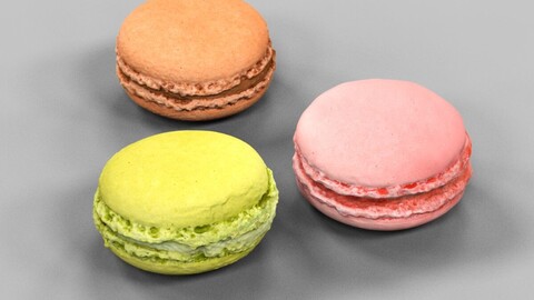 Elegant 3-Piece 3D Scanned French Macarons Collection Model in OBJ Format with 2K Textures and Normal Map