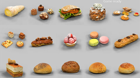 25-Piece 3D Scanned Sweets and Pastry Collection Model in OBJ Format with 2K Textures and Normal Map