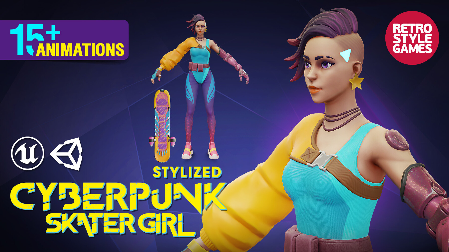Stylized Cyberpunk Props and Animated Character in Props - UE Marketplace