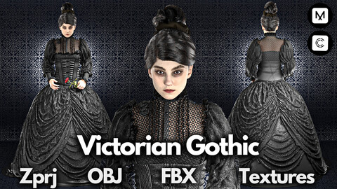 Victorian Gothic No.1: Marvelous Designer + Clo3d + OBJ + FBX + Texture