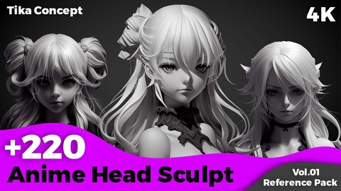 +220 Anime Girl Head Sculpt (4k) | Vol_01