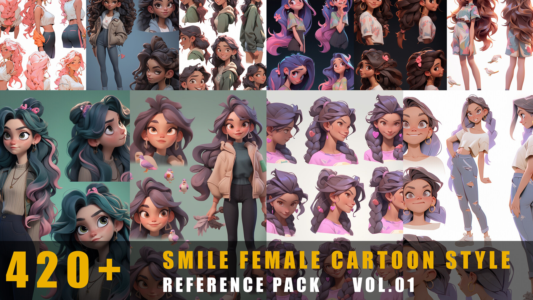 ArtStation - 420+ Smile Female Cartoon Style - References Pack Vol.01 ...