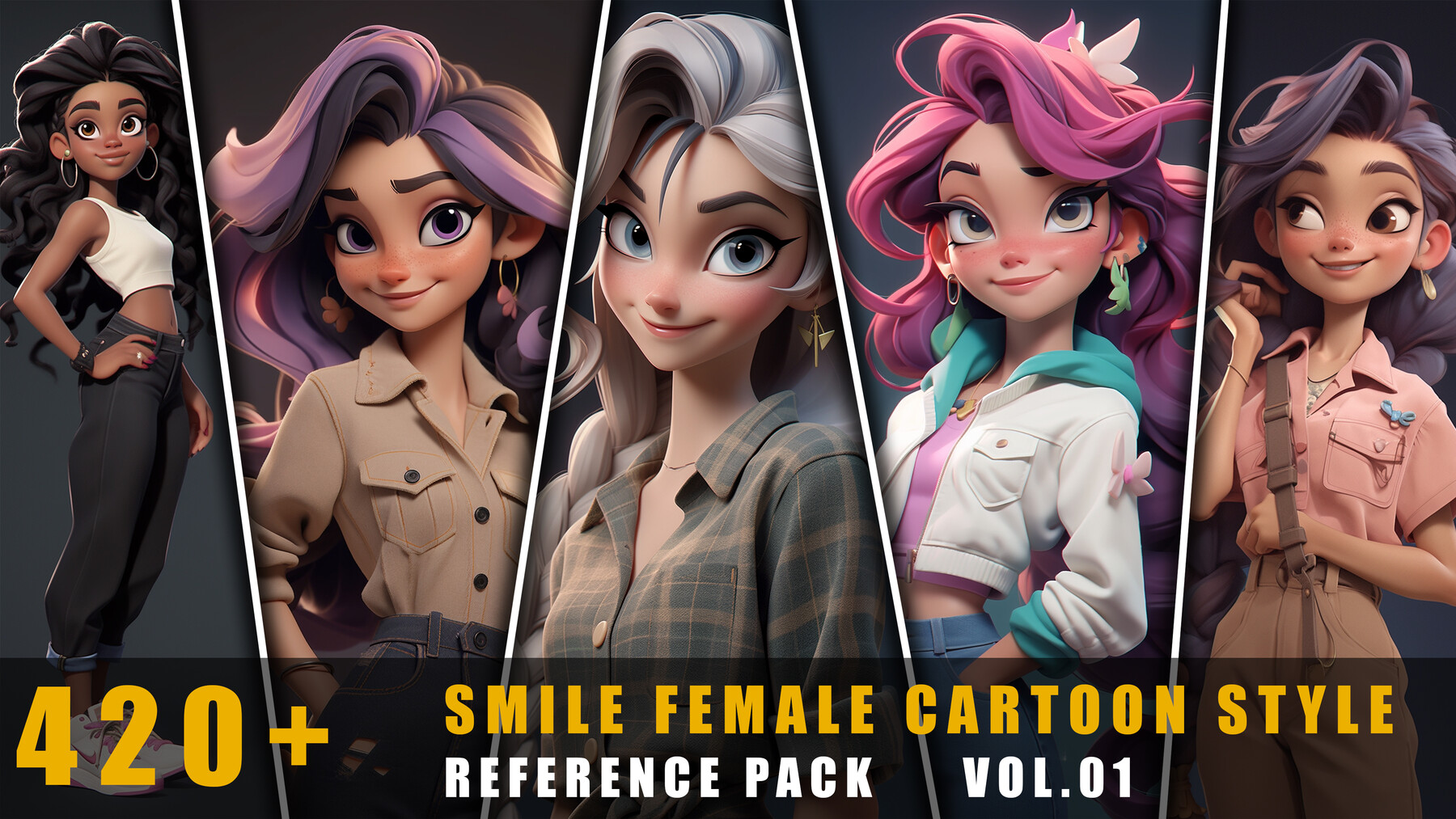 ArtStation - 420+ Smile Female Cartoon Style - References Pack Vol.01 ...