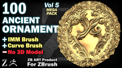 100 ZB ART Ancient Ornaments For ZBrush (IMM Brush + Curve Bursh) - Vol 5