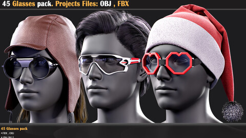 45 Glasses pack . Projects Files: OBJ , FBX (VOL 02)