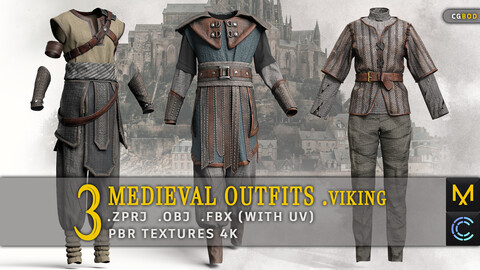 Medieval Male Outfits / Vikings / Marvelous Designer / PBR Textures