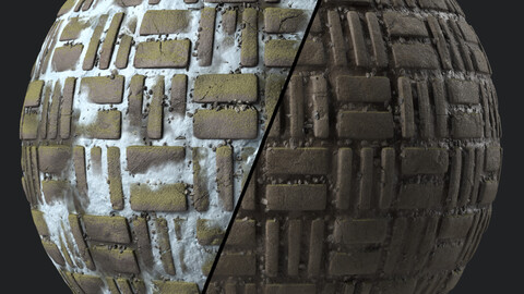 Pavement Materials 32- Stone Paving By Snow and Mud | Pbr 4k Seamless