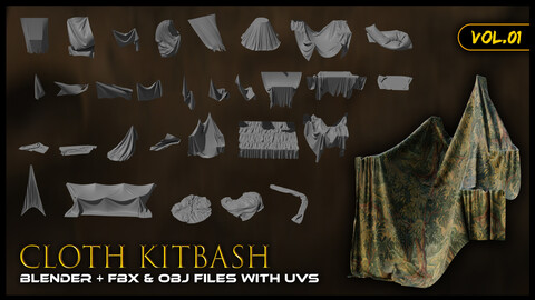 Crumpled Cloth / Fabric Kitbash Meshes Vol.01