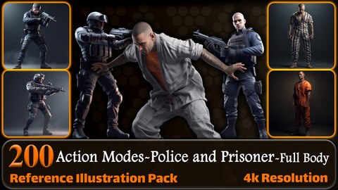 200 Action Modes - Police and Prisoner (Full Body) Reference Pack | 4K | v.5