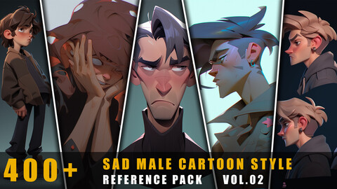 400+ Sad Male Cartoon Style - References Pack Vol.02