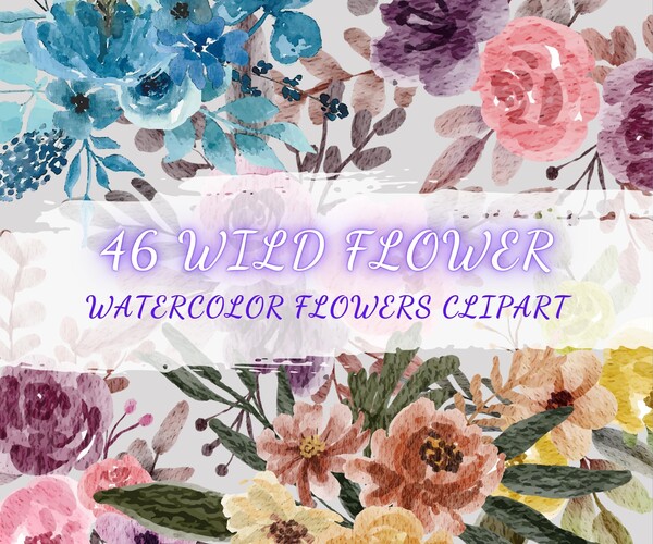 ArtStation - Wild Floral Clipart, Watercolor Wild Flowers, Floral ...