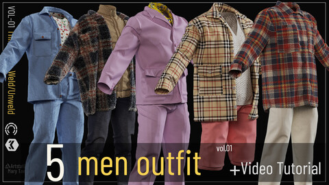 5 men outfit-marvelous designer/clo3D+video tutorial