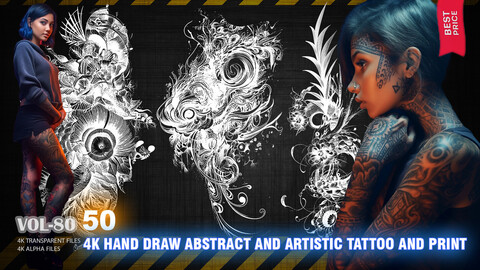50 4K HAND DRAW ARTISTIC ABSTRACT TATTOO AND PRINT PATTERNS AND ARTWORKS - HIGH END QUALITY RES - (ALPHA & TRANSPARENT) - VOL80