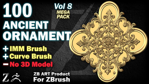 100 ZB ART Ancient Ornaments For ZBrush (IMM Brush + Curve Bursh) - Vol 8