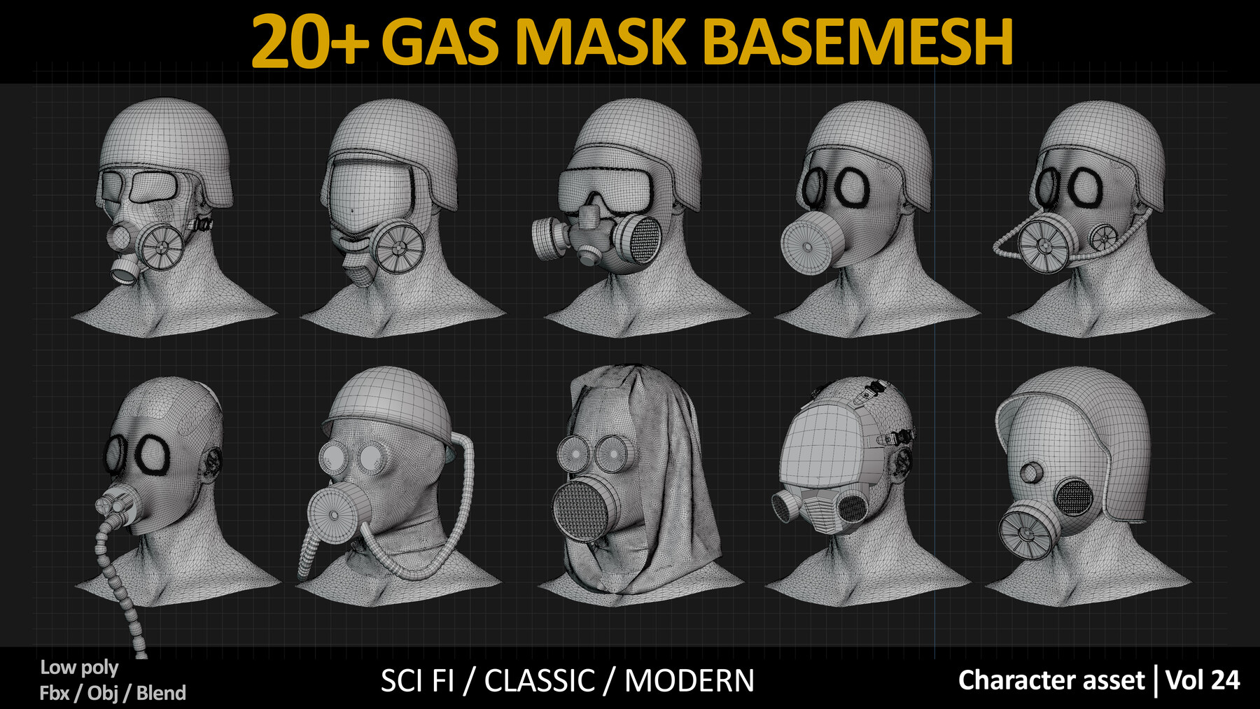 ArtStation - 20+ GAS MASKS BASEMESHES. SCI-FI/ FUTURISTIC/ MODERN/ ARMY AND  . VOL 24