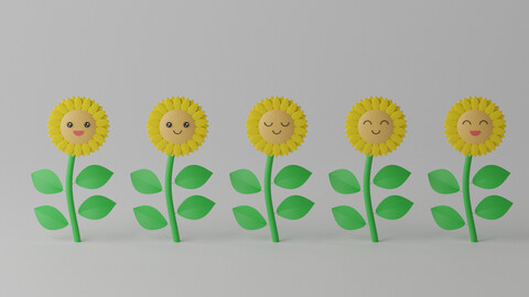 Cartoon Cute Sunflower Collection 1 3D model