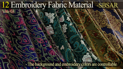 12 Seamless Embroidery Fabric Material -SBSAR (Vole 03)