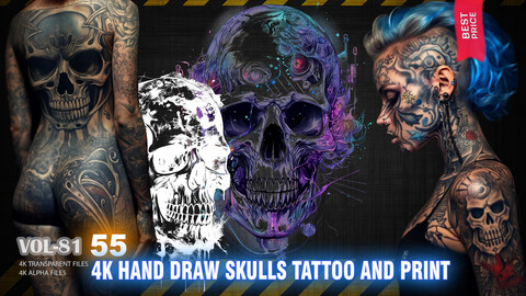 55 4K HAND DRAW FULL COLOR SKULLS TATTOO AND PRINT PATTERNS AND ARTWORKS - HIGH END QUALITY RES - (ALPHA & TRANSPARENT) - VOL81