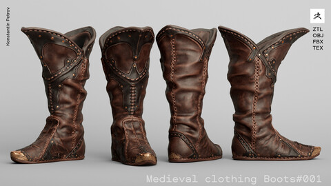 Medieval clothing Boots #001*EPIC - ZBRUSH + SB Painter / High Poly + Topology & UV /  DIGITAL ARMOR / GAME ASSETS