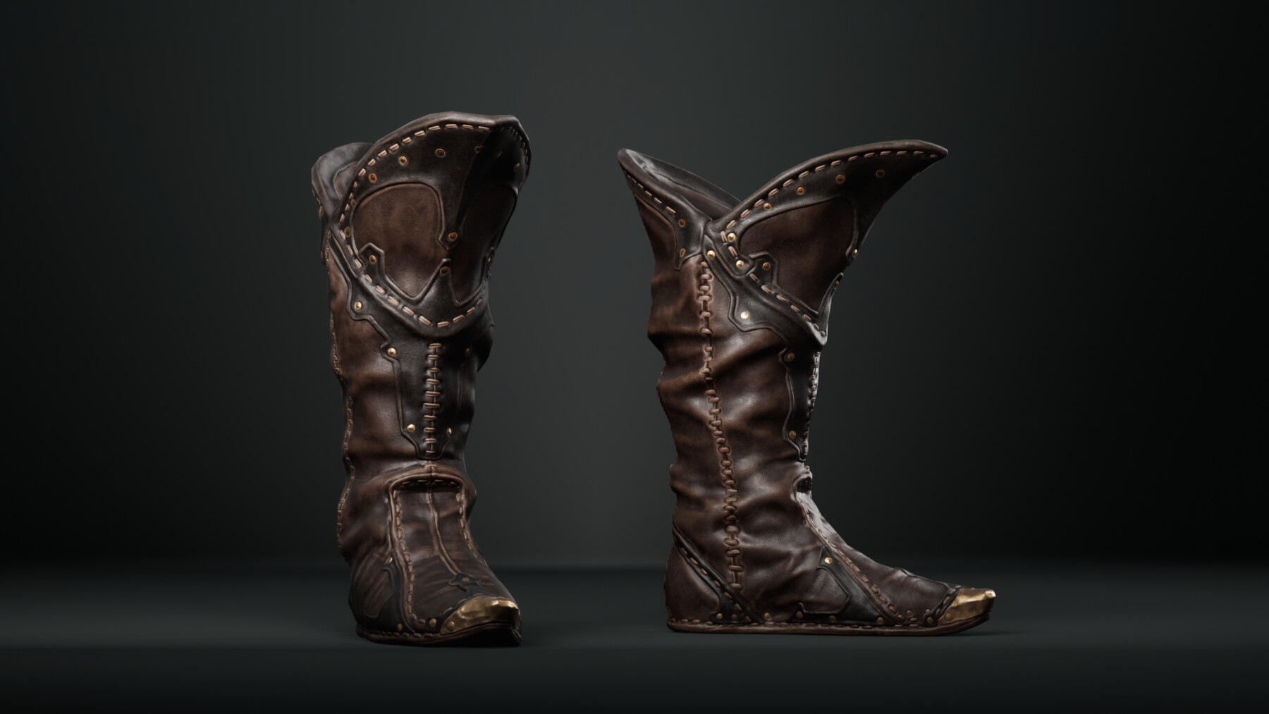 Medieval clothing Boots #001*EPIC - ZBRUSH + SB Painter / High Poly +  Topology & UV / DIGITAL ARMOR / GAME ASSETS