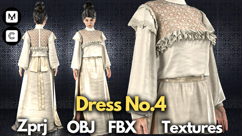 Dress No.4: Marvelous Designer + Clo3d + OBJ + FBX + Texture