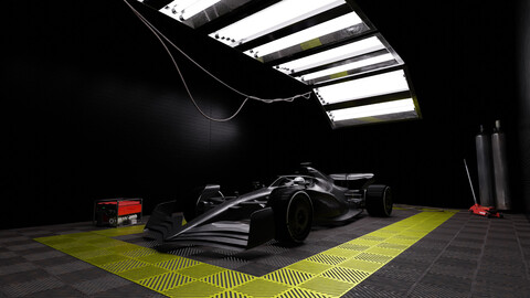 Lighting Car Garage Scene 3D Blender File (Textured) + (FBX - OBJ - MTL Files)