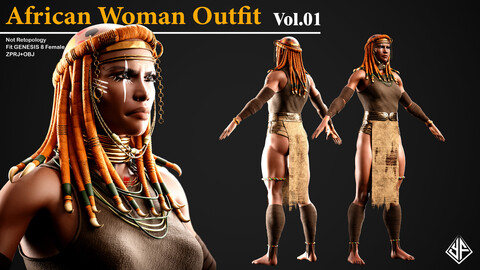 African Woman Outfit Vol.01 - MD/Clo3d projects +OBJ + PBR Textures