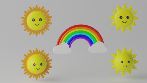 Cartoon Sun Rainbow and Cloud 3D model