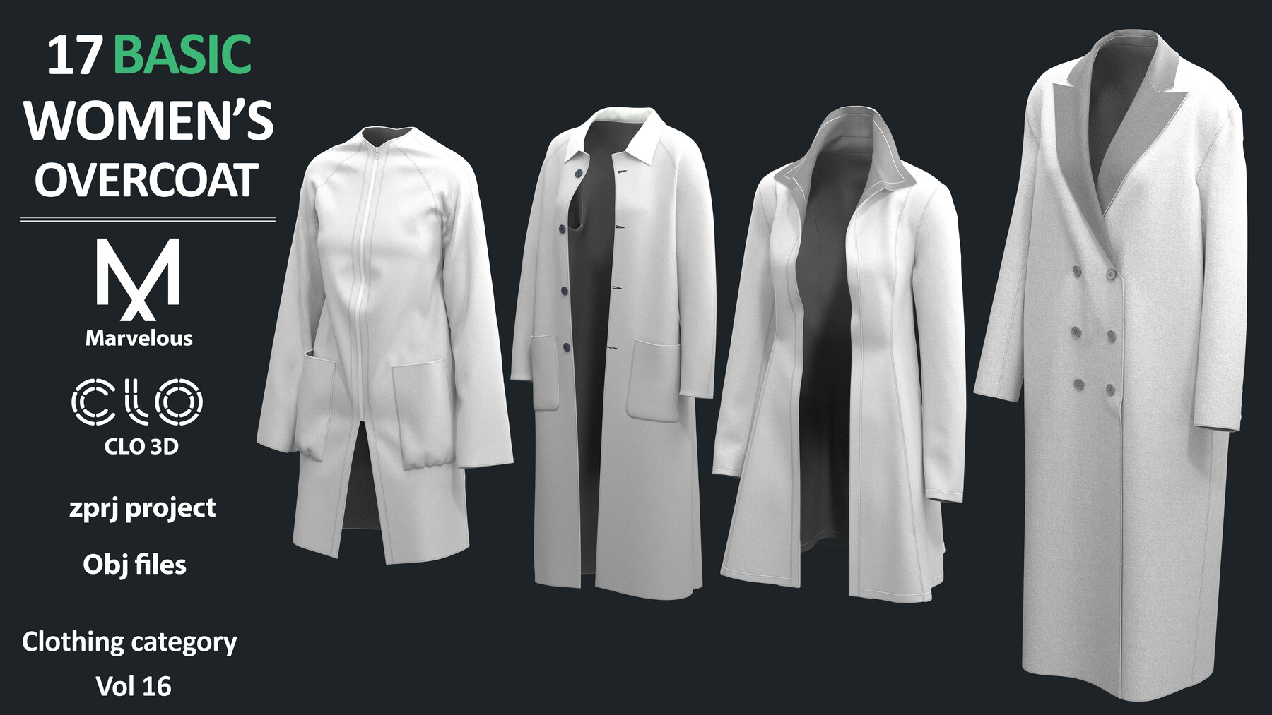 ArtStation - 17 BASIC WOMEN'S COAT / OVERCOAT / JACKET PACK | Marvelous ...