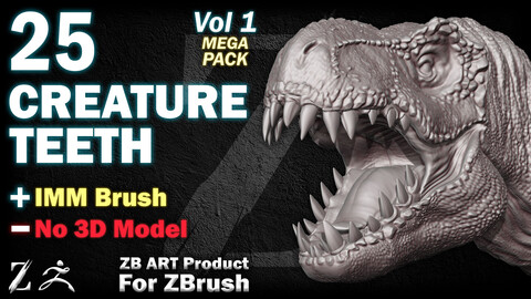 25 ZB ART Creature Teeth For ZBrush (IMM Brush) - Vol 1