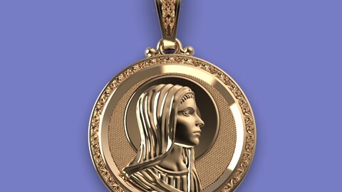 Religious pendant with St. Mary / Virgin Mary (3D model for 3D printing and CNC)