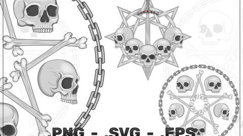 Bone Star Skull Vector Design With Chains