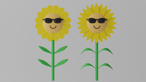 Cartoon Sunflower With Sunglasses 3D model