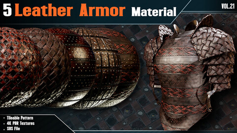 5 Leather Armor Material - Vol.21 - 4K PBR Textures + SBS File