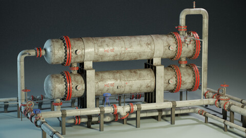 Industrial Vessel Double Heat Exchanger PBR Game Ready