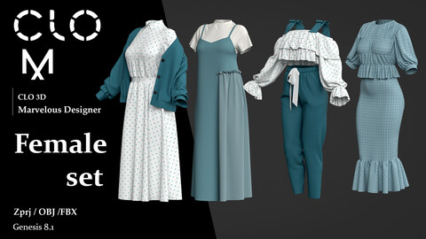 Female set / Marvelous Designer/Clo3D project file + OBJ