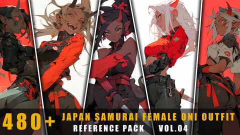 480+ Japan Samourai Female Oni Outfit - References Pack Vol.04