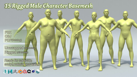 15 Rigged Male Character Basemesh